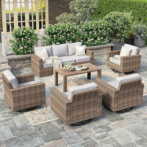 Outdoor Wicker Patio Conversation Set with Swivel Chairs