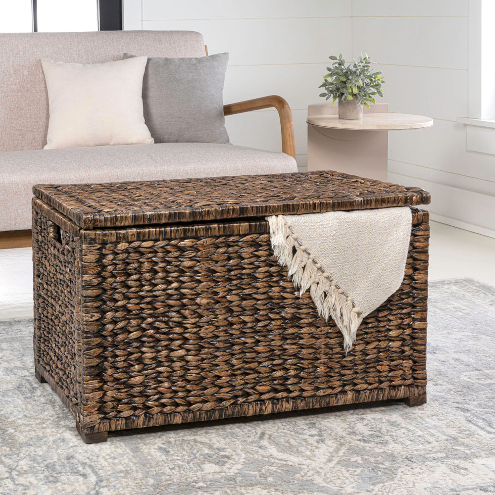 Handwoven Water Hyacinth Storage Trunk with Removable Lid