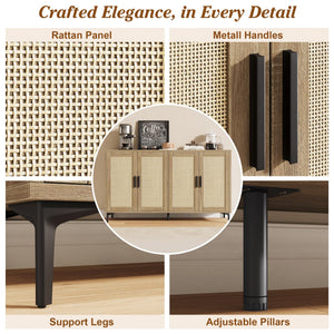 Rattan Buffet Cabinet with Storage – 48" Sideboard with Adjustable Shelves