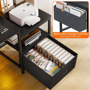 Computer Desk with Monitor Stand, File Drawers & Charging Station