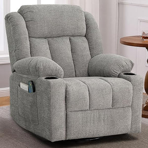 Overstuffed Rocker Swivel Recliner Chair with Massage & Heat