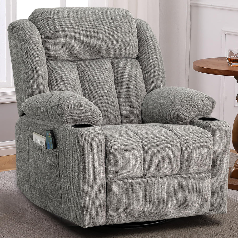 Overstuffed Rocker Swivel Recliner Chair with Massage & Heat