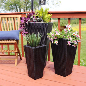 Tall Square Polyrattan Outdoor Planter Set of 3
