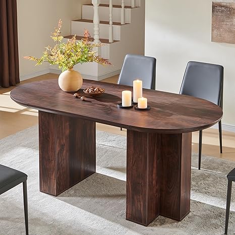 63-Inch Oval Dining Table for 4-6 | Wood-Grain Top & Metal T-Base