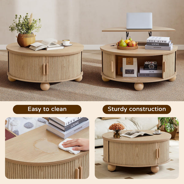 Round Lift-Top Coffee Table with Storage