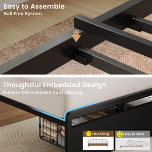 Twin XL Storage Bed Frame with LED Lights & Charging Station