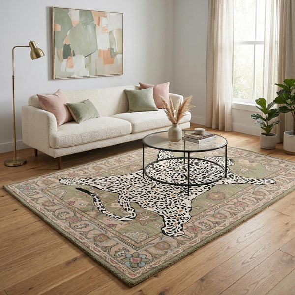 Leopard Print Wool Area Rug – Hand-Tufted, 5x8