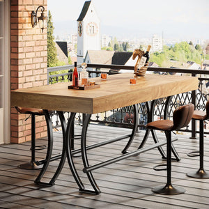 63" Counter Height Bar Table with Metal Footrest — Rustic Brown