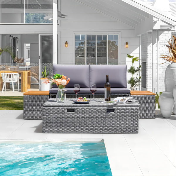 4-Piece Outdoor Wicker Daybed Set with Storage