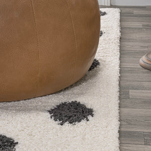 Moroccan Polka Dot Shag Area Rug – White & Gray