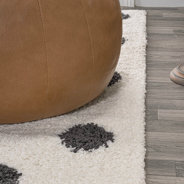 Moroccan Polka Dot Shag Area Rug – White & Gray