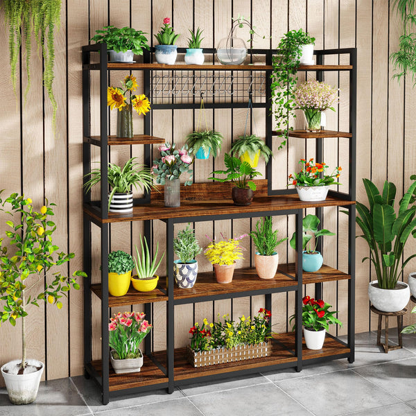 55" Wide 5-Tier Baker's Rack with Hutch & 11 Hooks