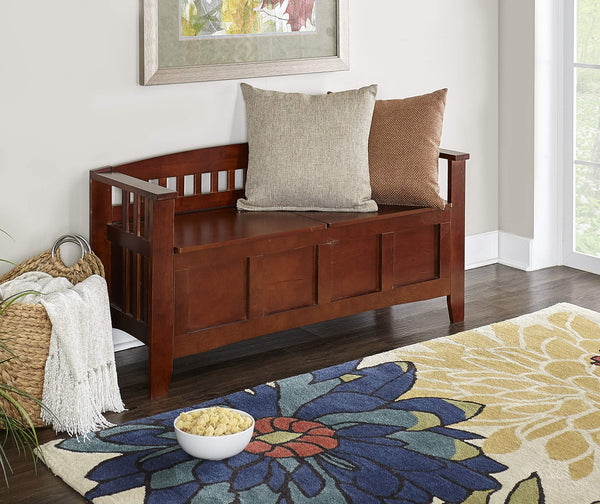 Split Seat Storage Bench with Walnut Finish