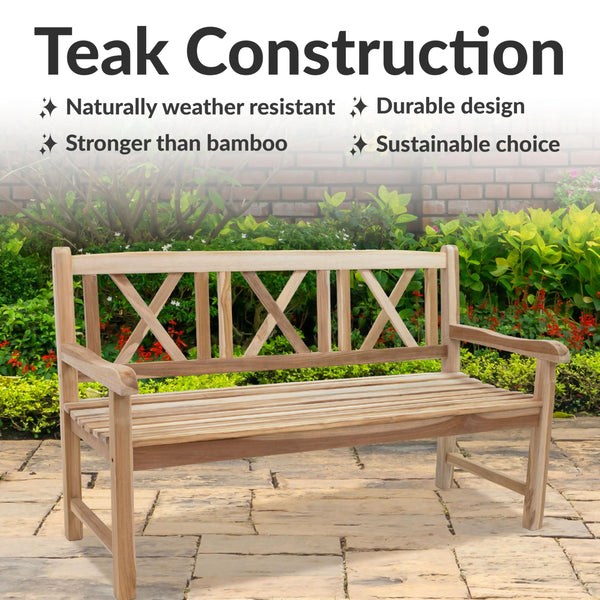 2-Person Teak Outdoor Garden Bench with Crossback
