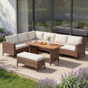8-Piece Outdoor Patio Sectional Furniture Set with Adjustable Backrests & Storage Ottoman