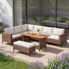 8-Piece Outdoor Patio Sectional Furniture Set with Adjustable Backrests & Storage Ottoman