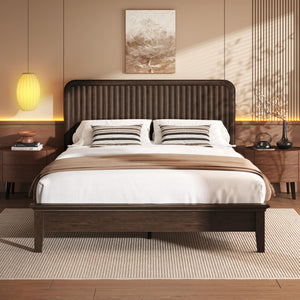 Queen Size Bed Frame with Fluted Headboard