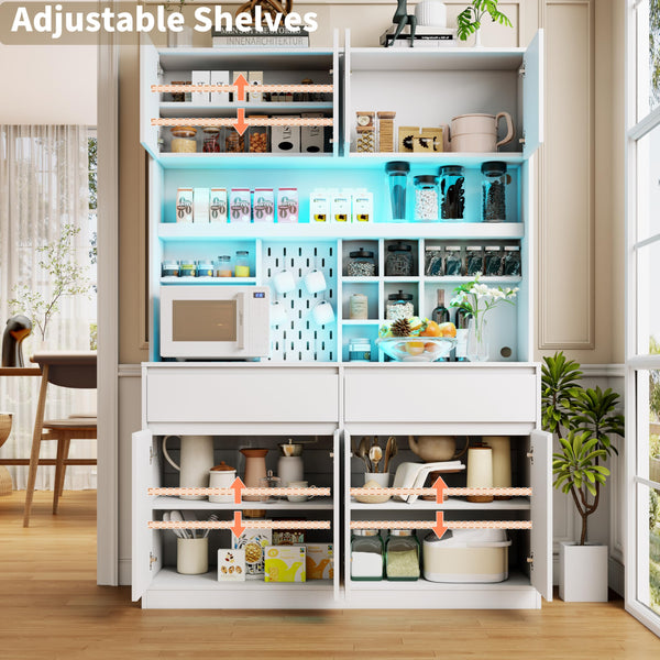 71" Tall Kitchen Pantry Cabinet with LED Light & Charging Station