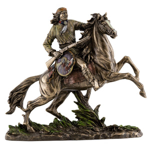 Geronimo Native American Warrior on Horse Cold Cast Bronze Sculpture 11-Inch