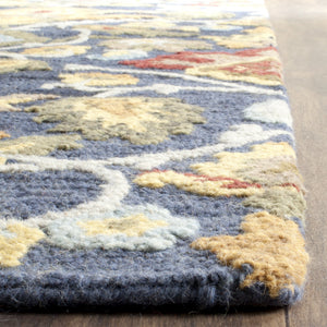Handmade Wool Area Rug 9x12 Modern Floral Navy Multi