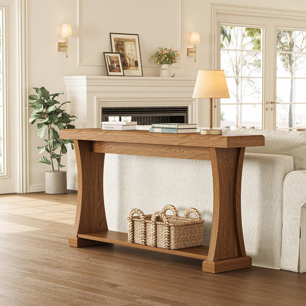 63-Inch 2-Tier Console Table with Storage Shelves