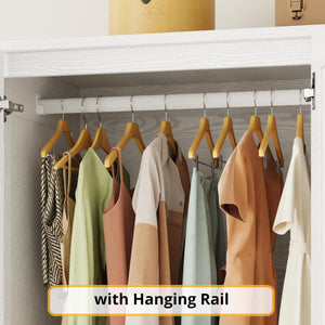 Wooden Wardrobe Closet with 5 Doors, 4 Shelves & Hanging Rod