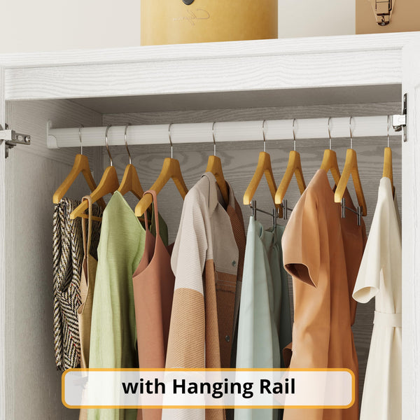 Wooden Wardrobe Closet with 5 Doors, 4 Shelves & Hanging Rod