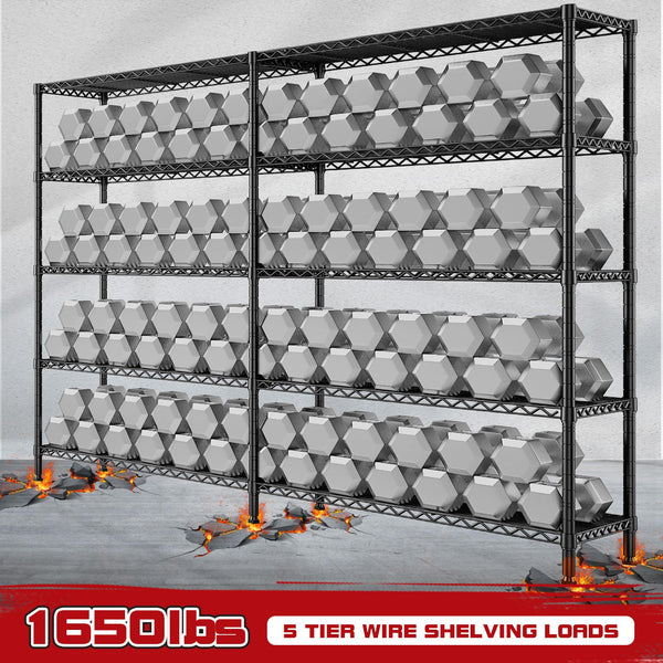 5-Tier Heavy Duty Wire Shelving Unit with Adjustable Shelves