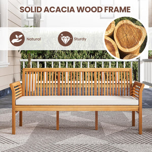 3-Person Acacia Wood Outdoor Bench with Cushion