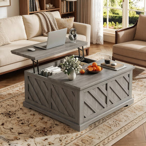Lift-Top Coffee Table with Hidden Storage & Diagonal Pattern