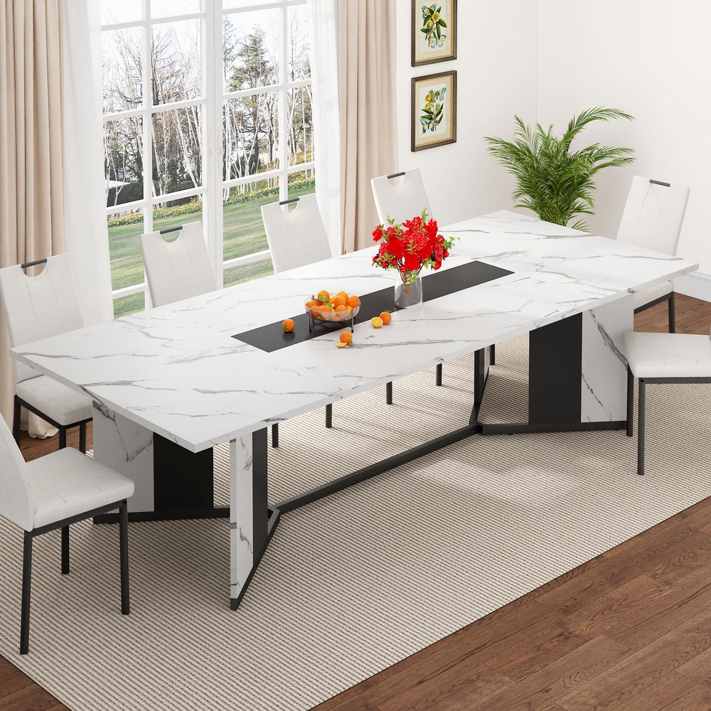 7-Piece Dining Table Set with 6 Leather Chairs – Farmhouse Rectangular Kitchen Table