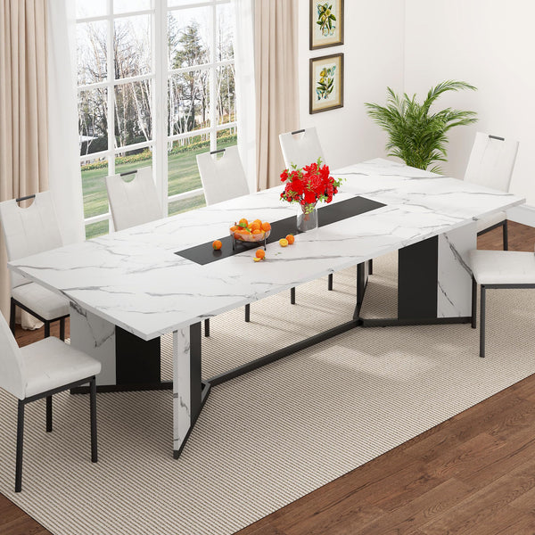 7-Piece Dining Table Set with 6 Leather Chairs – Farmhouse Rectangular Kitchen Table