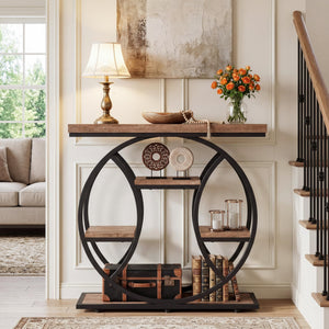 4-Tier Console Table with Circle Metal Frame