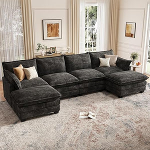 Modular U-Shaped Sectional Sofa with Movable Ottomans