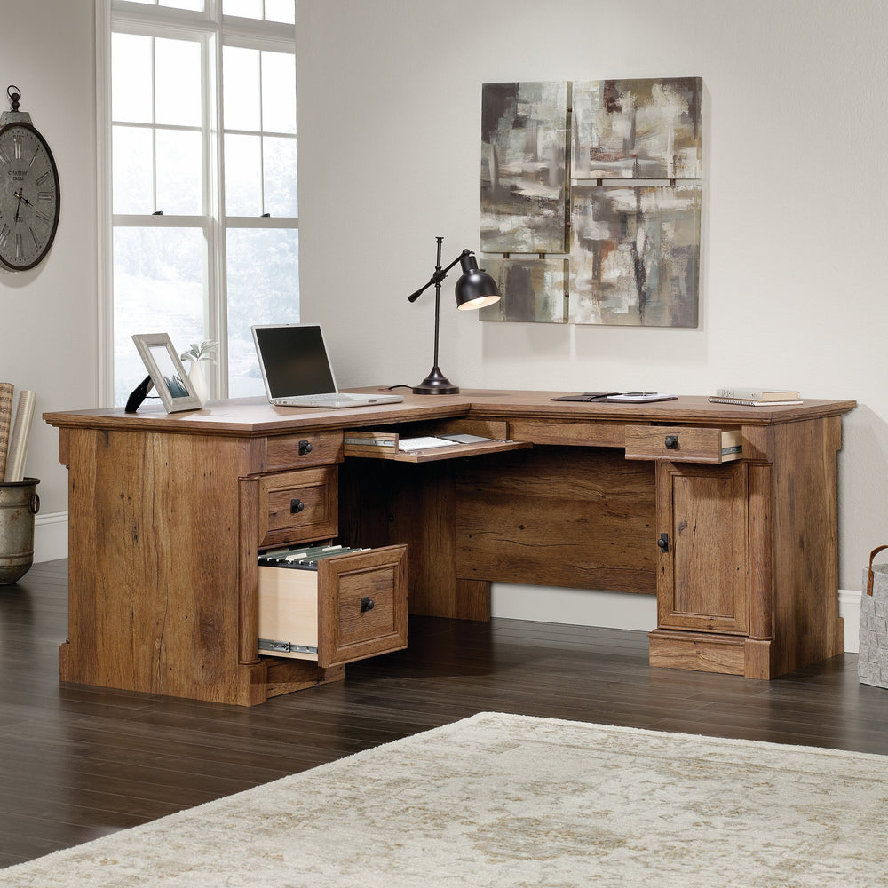 L-Shaped Executive Desk with File Cabinet & Storage Drawers