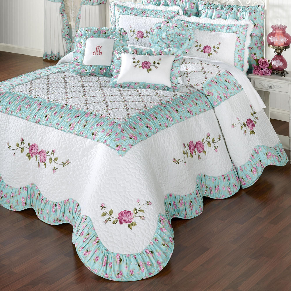 Rose Garden Grande King Bedspread White