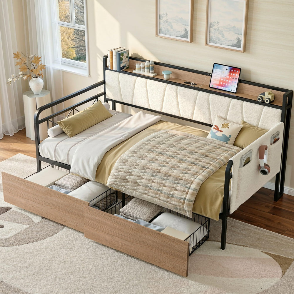 Twin Daybed with Storage Drawers & Charging Station