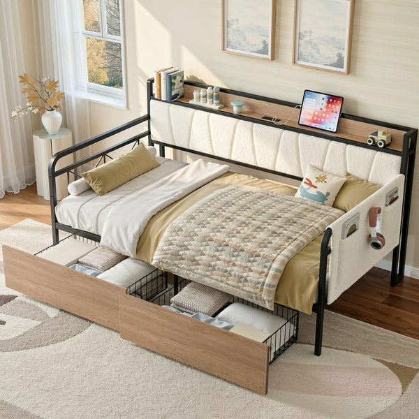 Twin Daybed with Storage Drawers & Charging Station