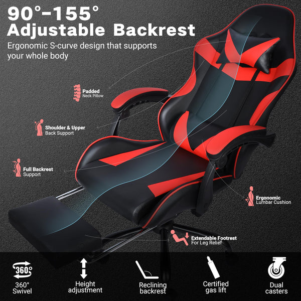 Ergonomic Gaming Chair with Footrest & Lumbar Support