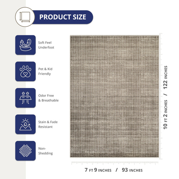 Brown Micro Grid Area Rug – Geometric, Non-Shedding, Pet-Friendly