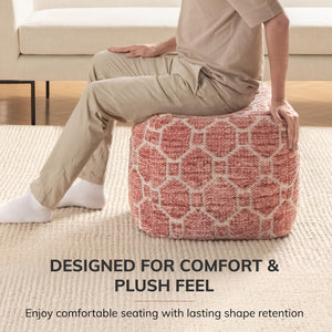 Square Pouf Ottoman Footrest – Cotton Polyester Floor Seating