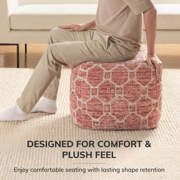 Square Pouf Ottoman Footrest – Cotton Polyester Floor Seating