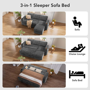 Chenille Sectional Sleeper Sofa with Storage Chaise