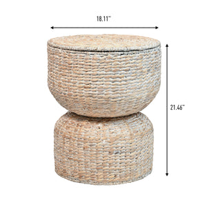Hourglass Handwoven Hyacinth Storage Accent Table with Lid
