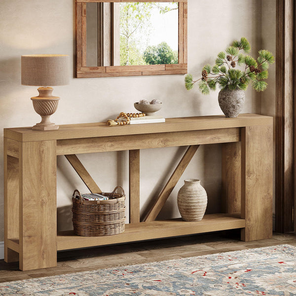 70.9" Farmhouse Console Table with Storage Shelf