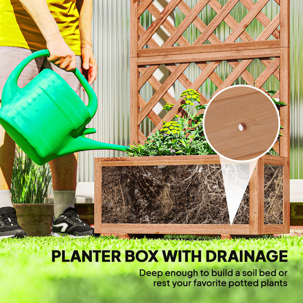 Wooden Raised Garden Bed with Trellis 59" Outdoor Planter Box with Drainage Holes