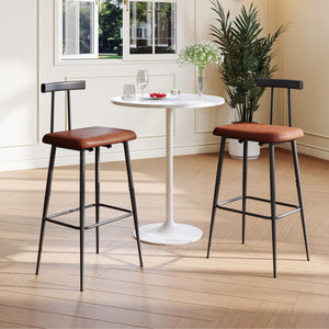 Bar Stools set of 2, Tall Bar Stools with Backrest and Footrest, Counter Height Bar Chairs, Industrial Barstools with PU Leather Cushion, for Kitchen, Dining Room, Bar, Cafe (Rustic Brown)KBS515R