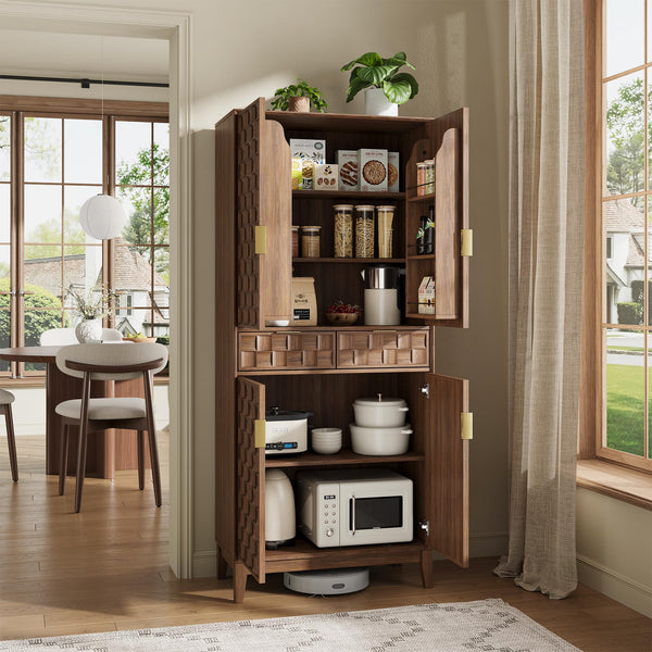 71" Tall Pantry Cabinet with Doors, Drawers & Adjustable Shelves