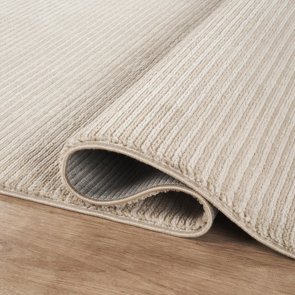 Cream Textured Stripe Area Rug – Machine Washable