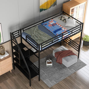 Twin Metal Loft Bed with Desk